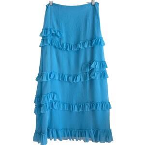 nina austin Y2K silk chiffon coquette ruffle blue fairy whimsy maxi slip medium